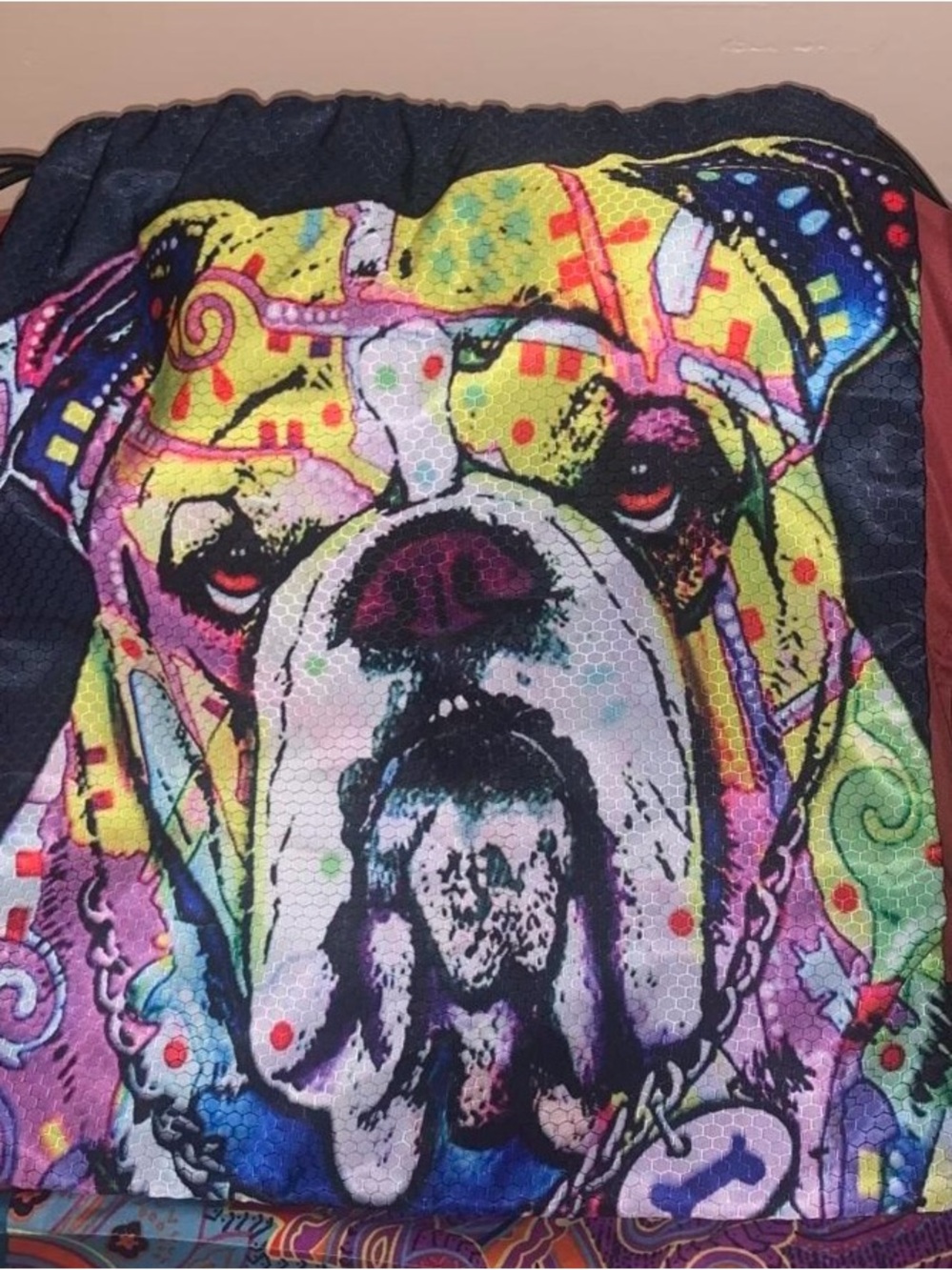 Colorful Bulldog Print Drawstring Backpack - Multicolor